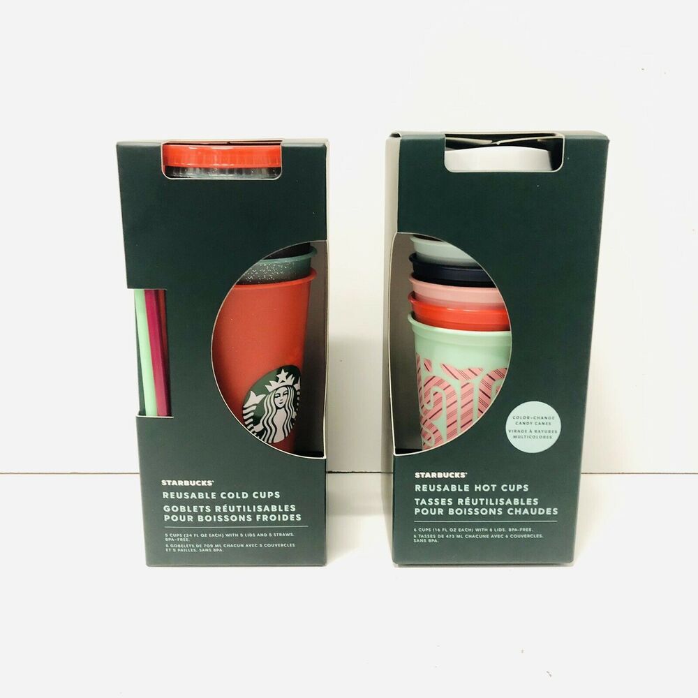 Starbucks Winter Holiday Set Hot Color Change Candy Cane & Sparkle Cold Cups